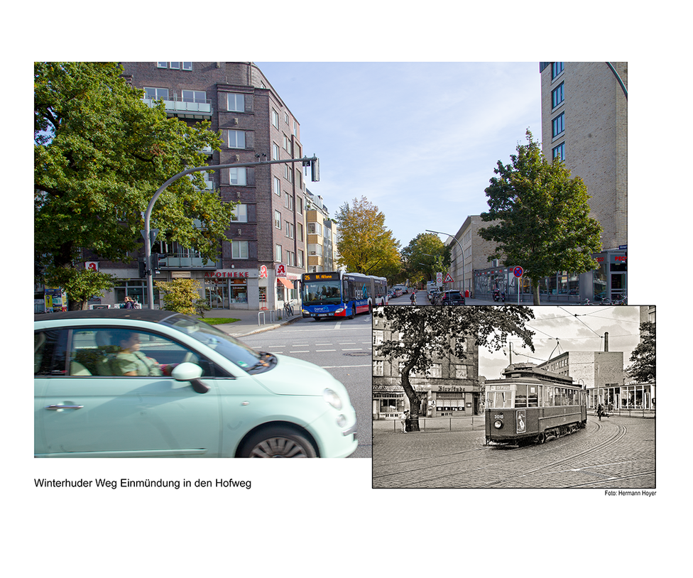Foto: Straßenbahn Winterhude. Heute und damals. Foto mit Erlaubnis Dr. Jürgen Steidinger